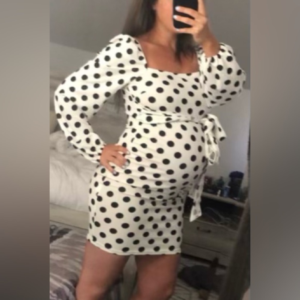 Maternity Square Neck Lantern Sleeve Black Dress